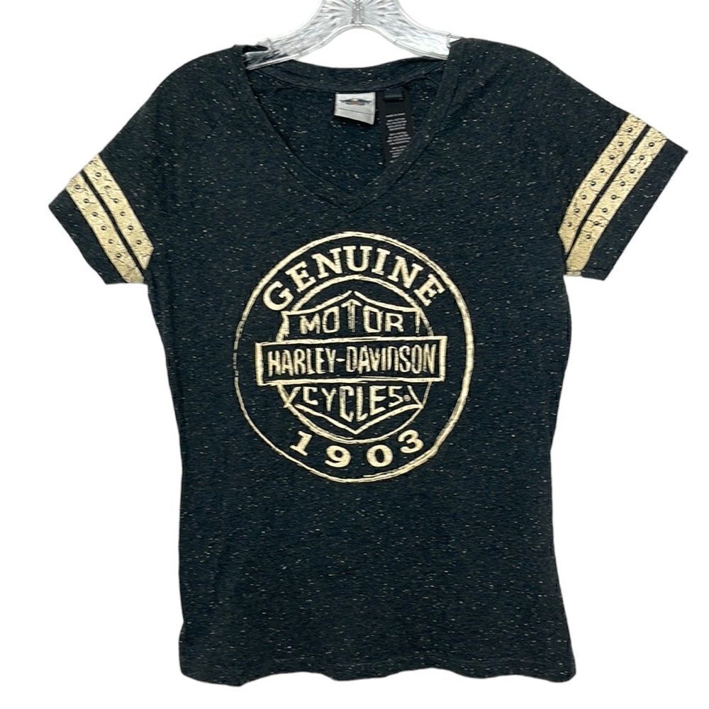 Harley Davidson Embellished Speckled Raglan T-shirt. Size Medium.